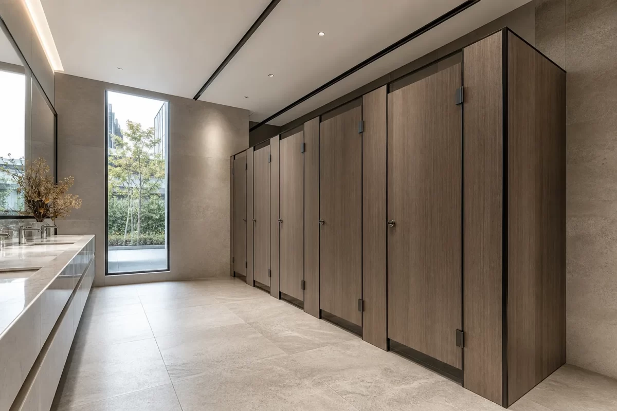 Ticari yapıda projeye özel kompakt laminat WC kabin sistemleri