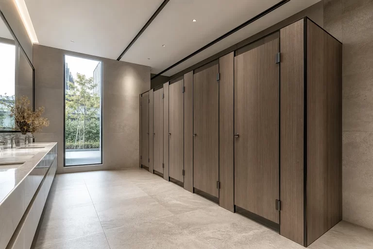 Ticari yapıda projeye özel kompakt laminat WC kabin sistemleri