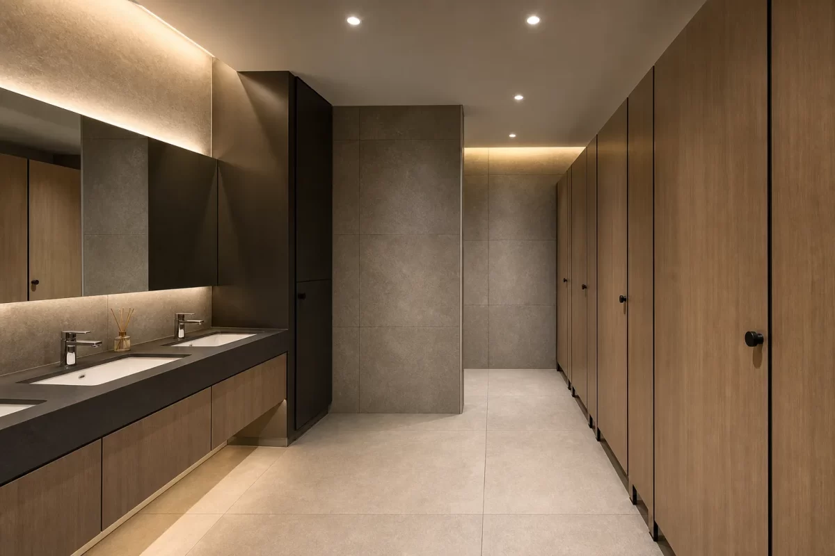Modern ofiste kompakt laminat WC kabin sistemleri